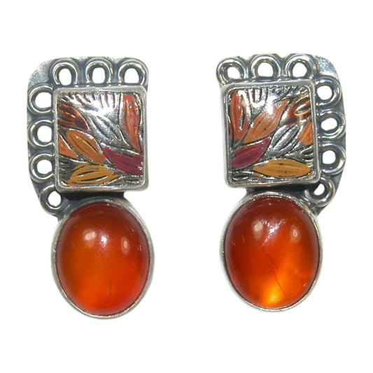 32705 Hessonite Enameled Sterling Silver Earrings
