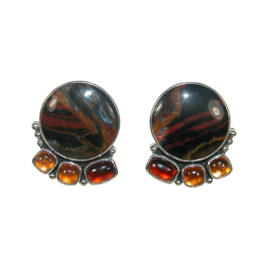 32715 Natural Agate, Hessonite Sterling Silver Earrings