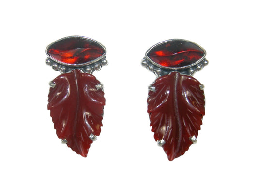 32717 2 Piece Red Amber and Carnelian Leaf Earrings