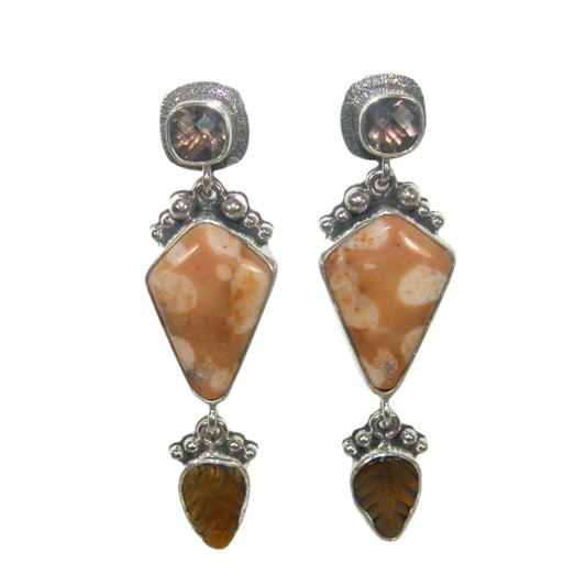 Jasper, Carved Leaf Sterling Silver Drop Earrings