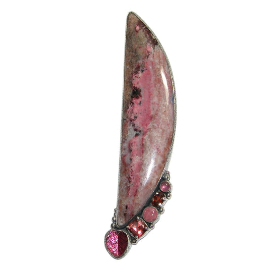32737 Rhodochrosite, Vintage Glass Pink Tourmaline Sterling Silver Pin and Pendant