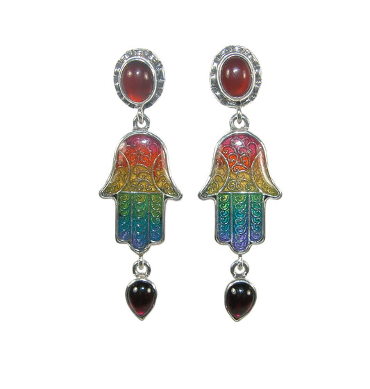 Hamsa Enameled Sterling Silver Earrings
