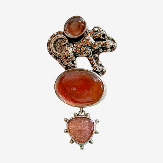 32761B Hand-Enameled Wild Cat, Tapestry Quartz Doublet Pin / Pendant