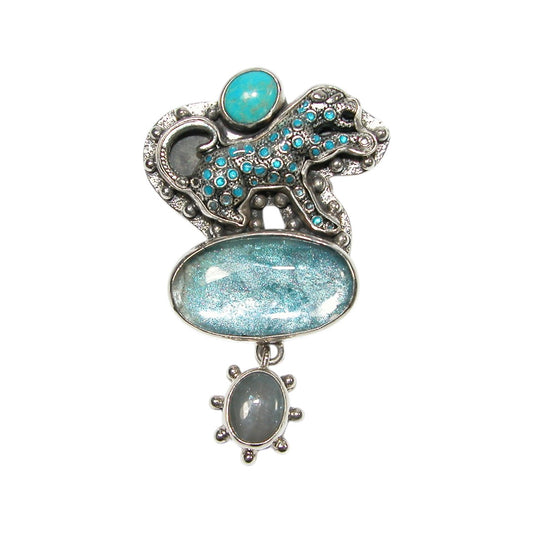 32761C Turquoise, Wild Cat Sterling Silver Pin and Pendant