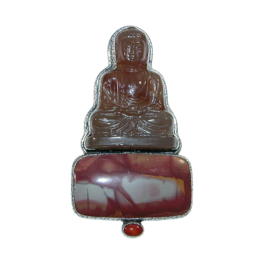 32764 Carved Agate, Carnelian, Cherry Creek Jasper Sterling Silver Pin Pendant
