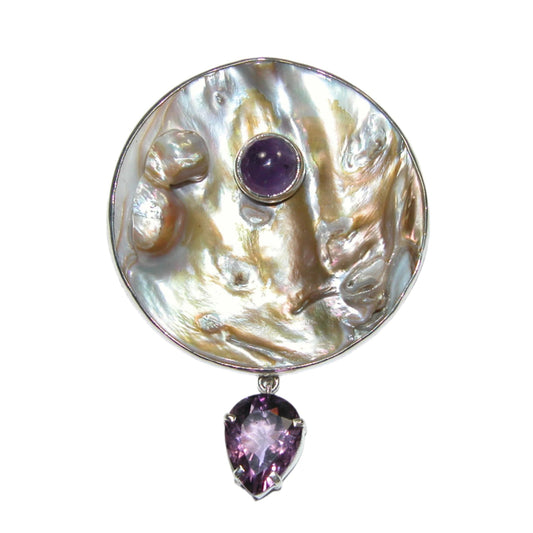 Freshwater Pearl and Amethyst Sterling Silver Pin and Pendant