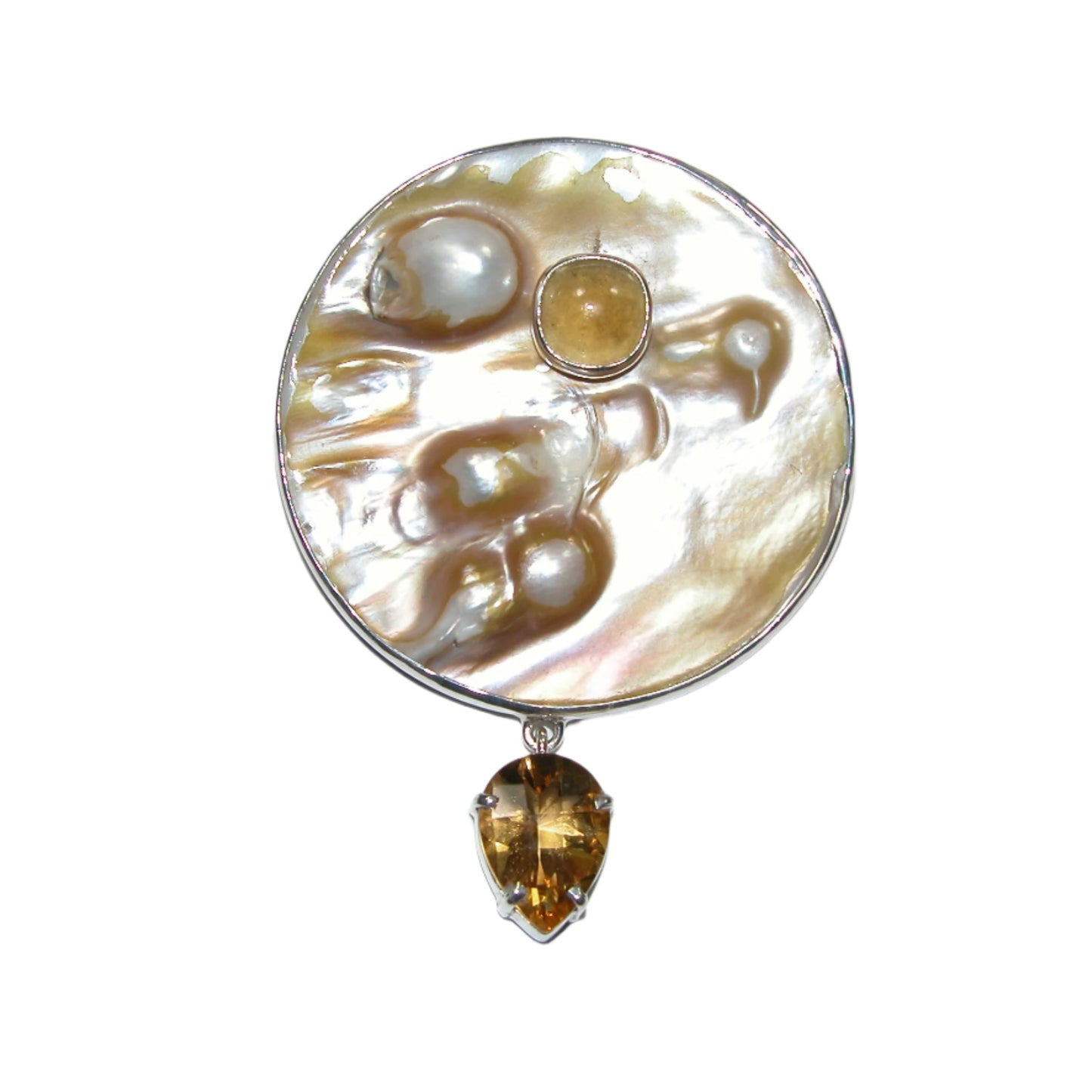 Freshwater Pearl and Citrine Sterling Silver Pin and Pendant