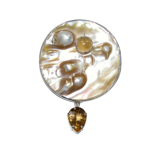 Freshwater Pearl and Citrine Sterling Silver Pin and Pendant