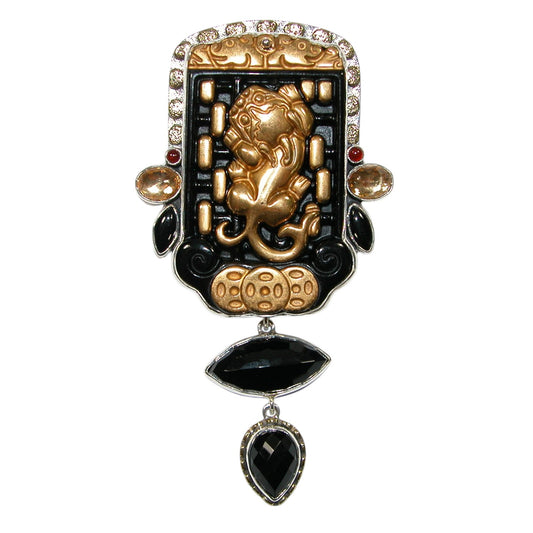 32771 Carved Black Onyx Sterling Silver Pin and Pendant