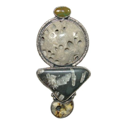 32785 Ammonite, Jasper Sterling Silver Pin and Pendant