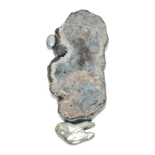 Geode Mother of Pearl Sterling Silver Pin and Pendant