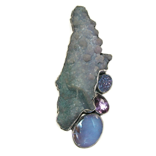 Collectors Grape Agate, Boulder Opal, Brazilian Agate, Drusy with Titanium, Amethyst Pin and Pendant