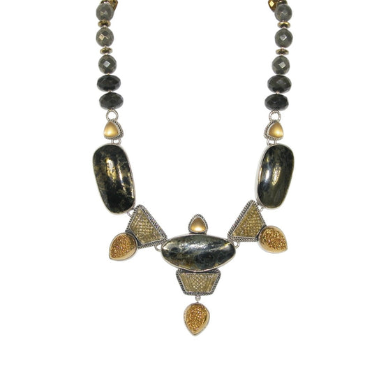 Apache Gold and Carved Whisky Topaz Beaded Sterling Silver Necklace