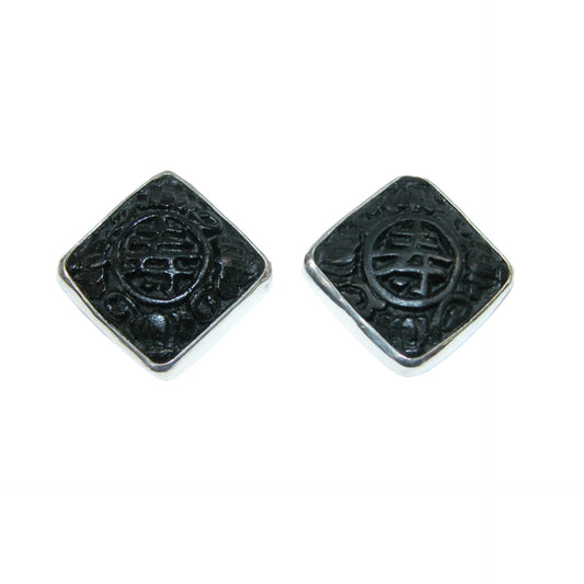 32816A Carved Black Onyx Sterling Silver Earrings