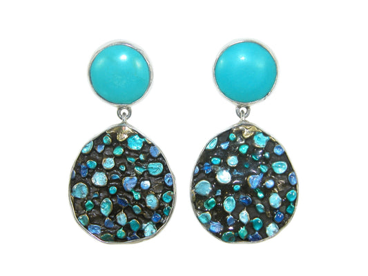 Turquoise and Hand Enameled Sterling Silver Earrings