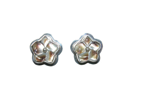 32825 Carved Mother of Pearl Flower Sterling Silver Earrings