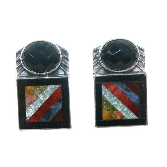 32826 Black Onyx Mosaic Sterling Silver Earrings