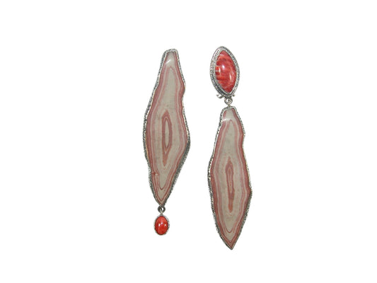 32828 Marble, Spiny Oyster Asymmetrical Sterling Silver Earrings
