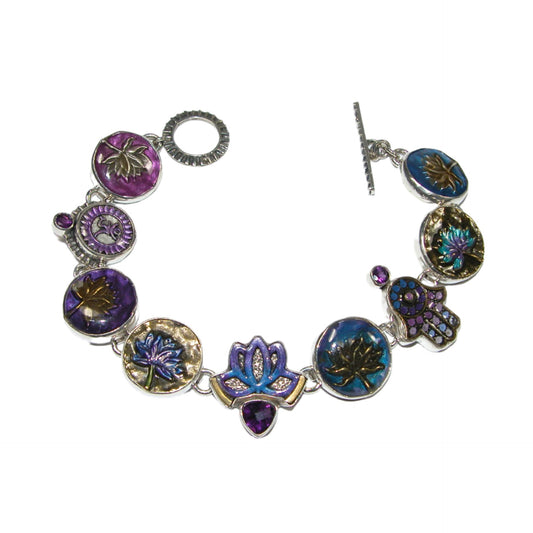 Amethyst with Enameled Lotus Bracelet
