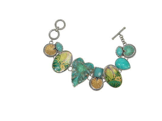 Hand Painted Birds on Mother of Pearl with Amazonite