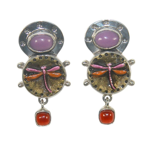 32871 Phosphosiderite, Carnelian Dragonfly Sterling Silver Earrings.