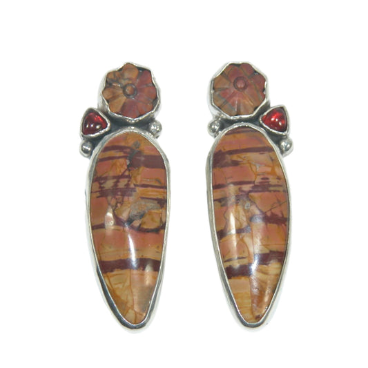 32877 Long Cabachon Gemstone Sterling Silver Earrings