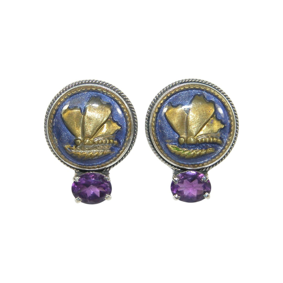 32906B Amethyst Hand Enamel Sterling Silver Earrings