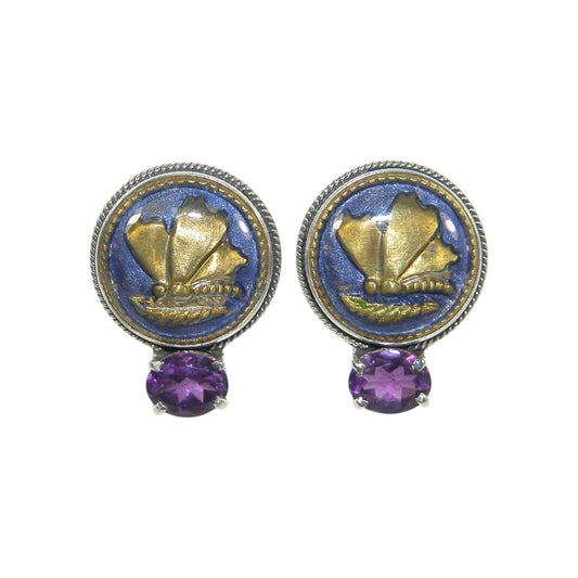 32906B Amethyst Hand Enamel Sterling Silver Earrings