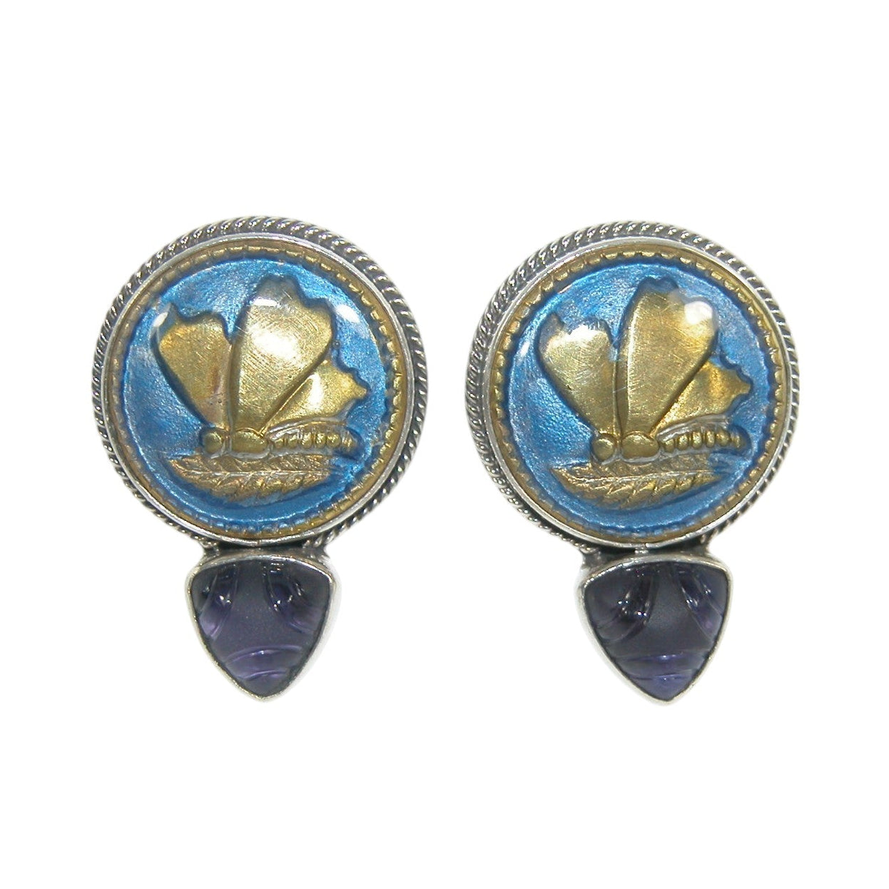 32906C Blue Hand Enamel Sterling Silver Earrings
