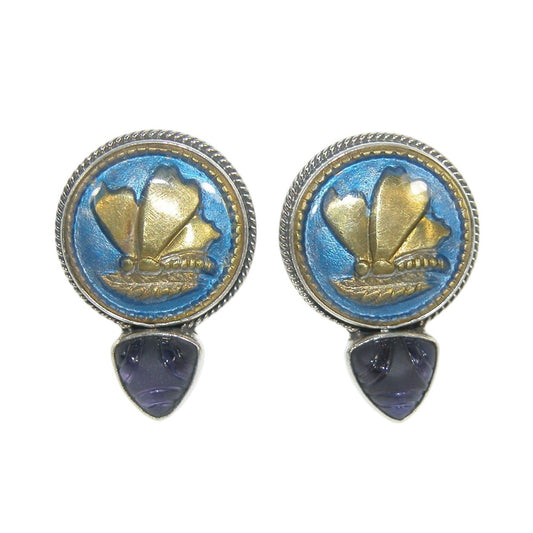 32906C Blue Hand Enamel Sterling Silver Earrings