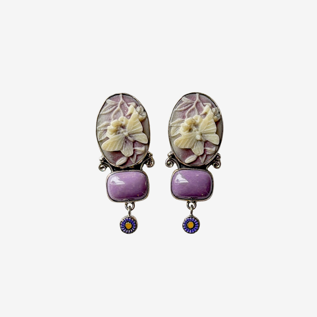 32907 Etched Butterfly Cameo, Phosphosphiderate Earrings