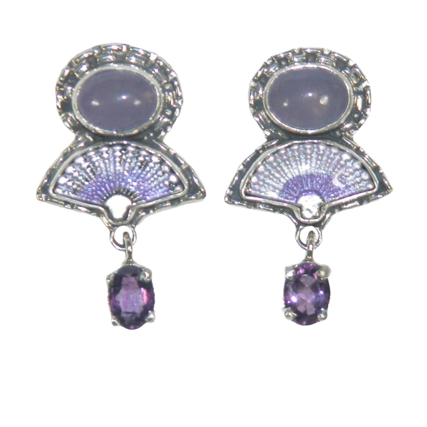 32917 Enameled Amethyst Sterling Silver Drop Earrings
