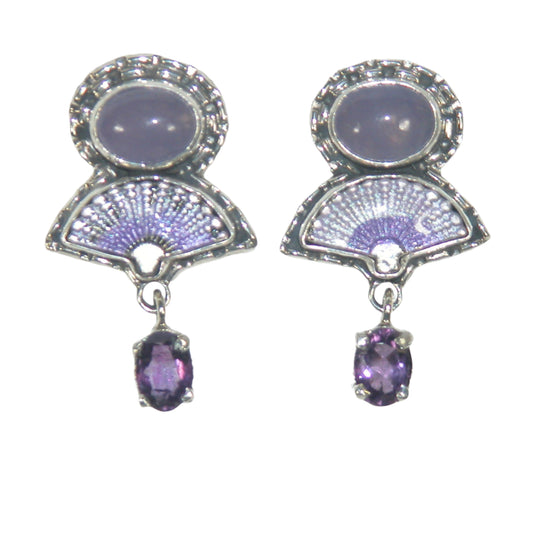 32917 Enameled Amethyst Sterling Silver Drop Earrings