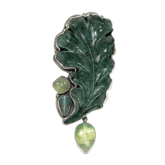 32918 Carved Jasper, Prehnite Sterling Silver Pin and Pendant