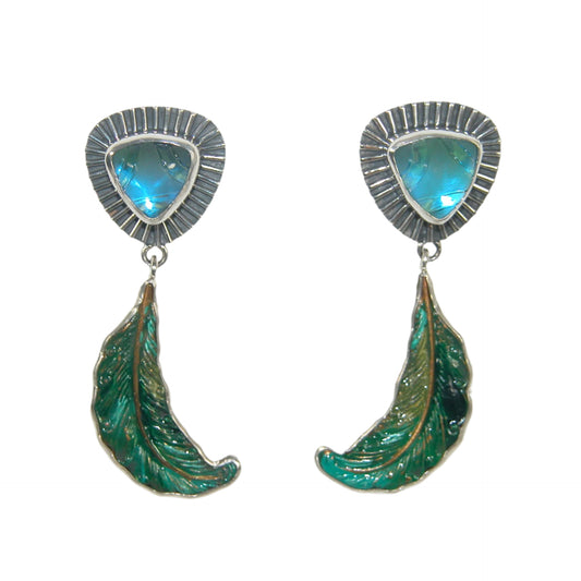 32920A Quartz Feather on Sterling Silver Earrings