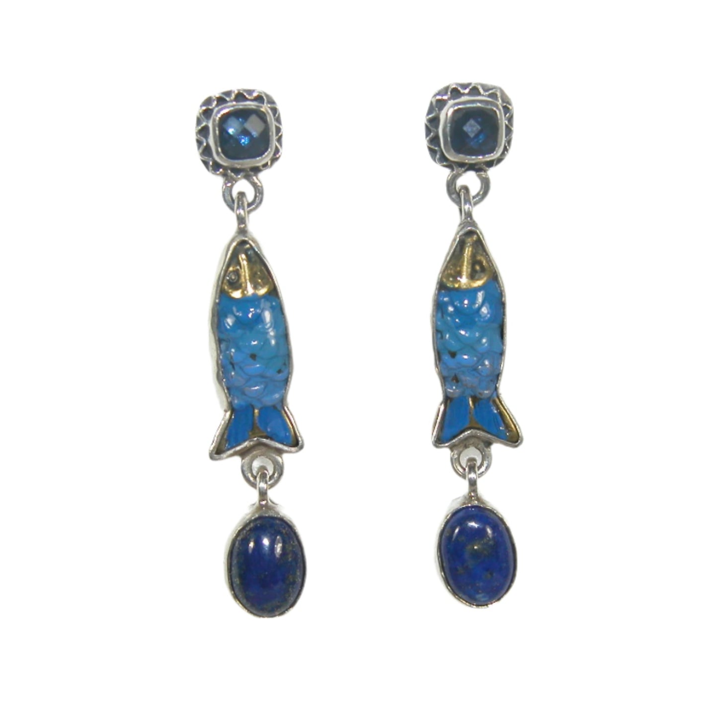 32921C Lapis Lazuli Fish Sterling Silver Dangle Earrings