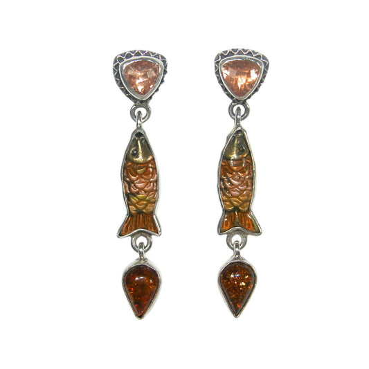 32921E Citrine Fish Sterling Silver Dangle Earrings