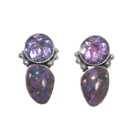 32922 Purple Turquoise Amethyst Sterling Silver Earrings