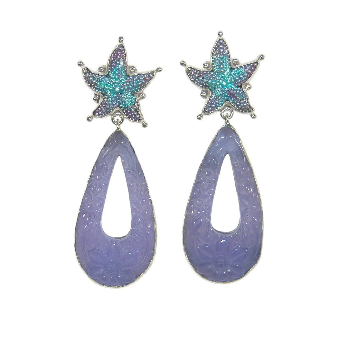 32926 Purple Quartz with Enameled Starfish Sterling Silver Drop Earring