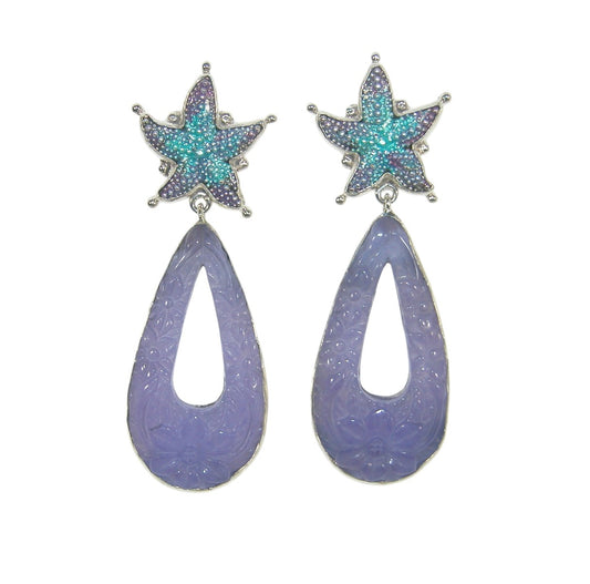 32926 Purple Quartz with Enameled Starfish Sterling Silver Drop Earring