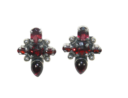 32929D Garnet Cluster, Sterling Silver Earrings