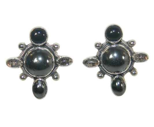 Hematite, Black Onyx Tourmaleted Quartz Sterling Silver Stud Earrings