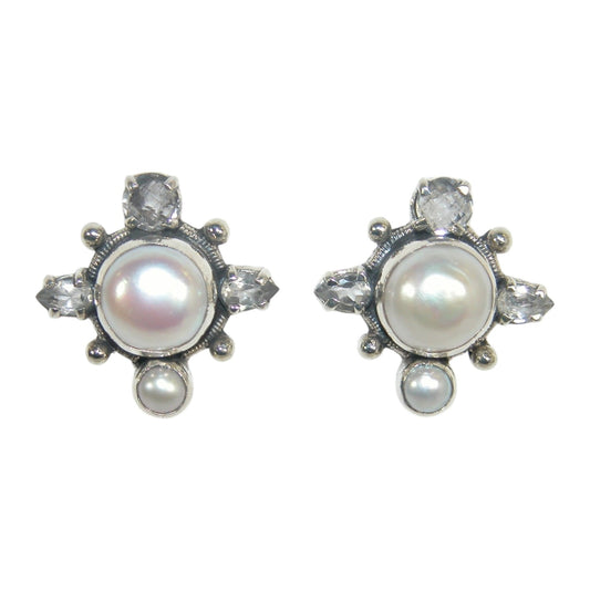 Freshwater Pearl Cluster Sterling Silver Stud Earrings