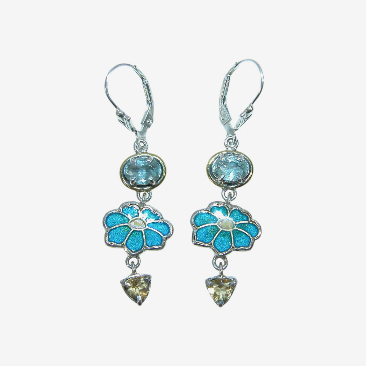 32930 Blue Topaz, Citrine, Enameled Flower Earrings