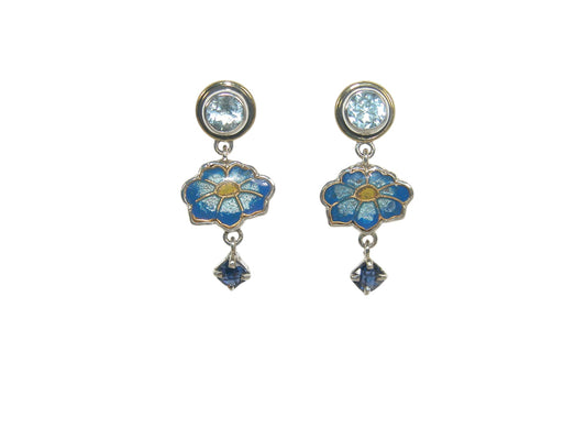32930A Topaz Enamel Flower Sterling Silver Dangle Earrings