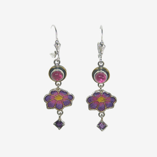 32930H Amethyst Enameled Flower Earrings
