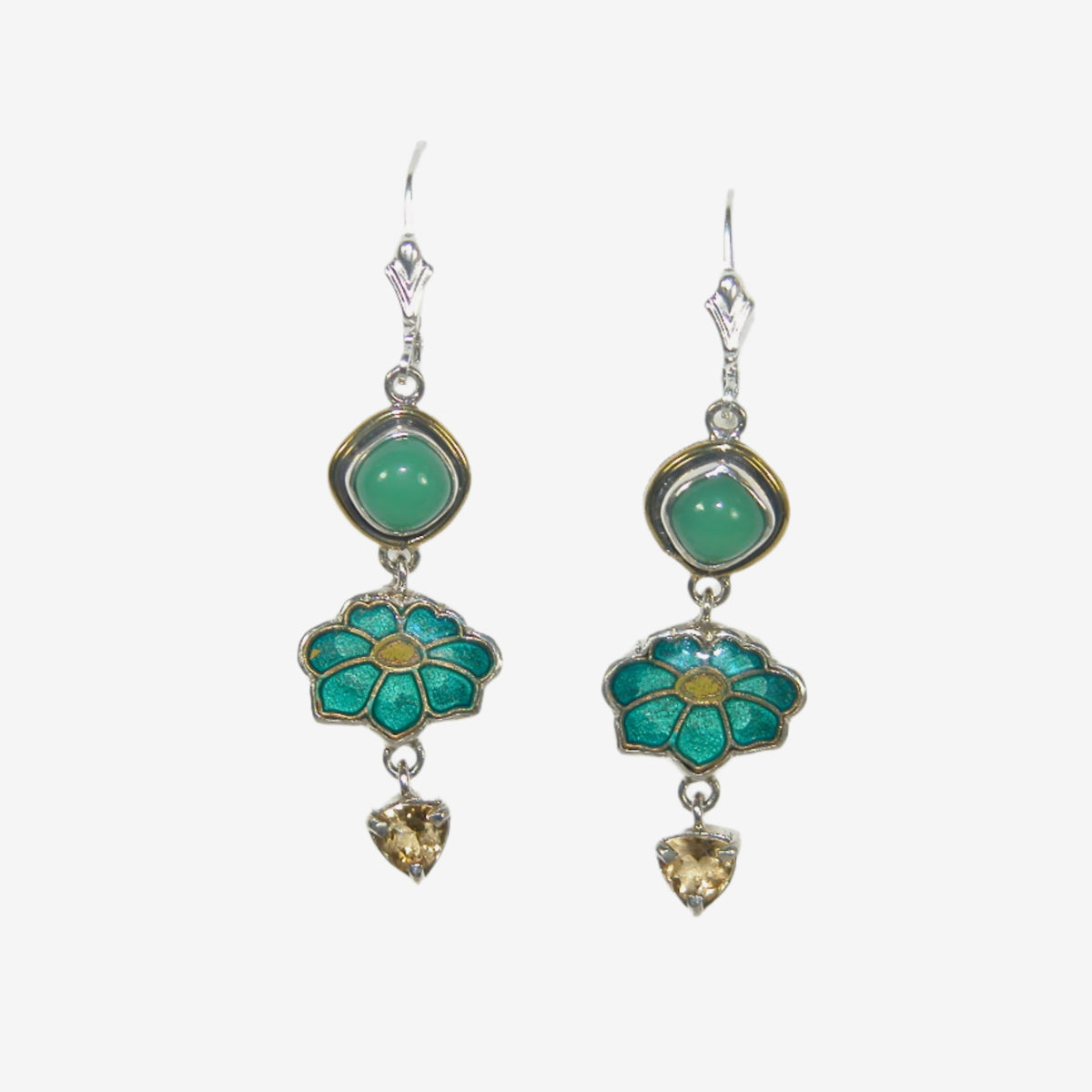 32930I Jade, Citrine, Enameled Flower Earrings