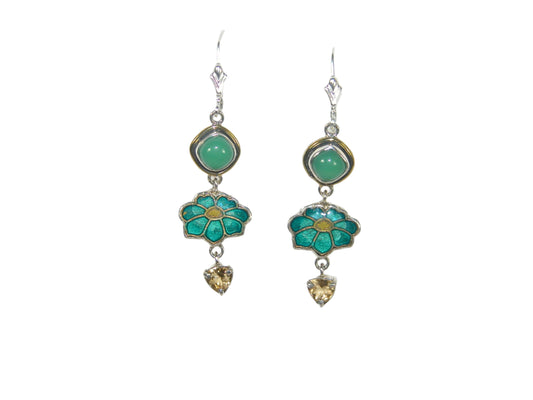 32930I Citrine Enamel Flower Sterling Silver Dangle Earrings