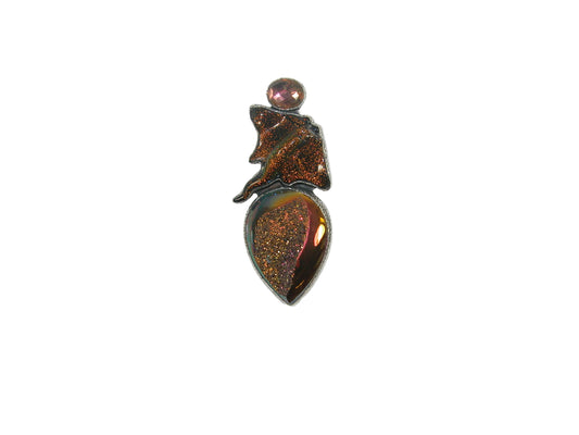 32938 Celestial Quartz, Drusy Sterling Silver Pin Pendant