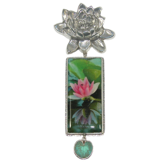 32942 Hand Made Lotus Tile, Large Lotus Sterling Silver Pin and Pendant